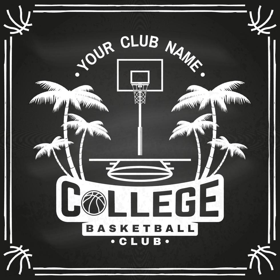 College-Basketball-Club-Abzeichen an der Tafel. Vektor-Illustration. konzept für hemd, druck, stempel. Vintage-Typografie-Design mit Basketballring, Netz und Ballsilhouette. vektor