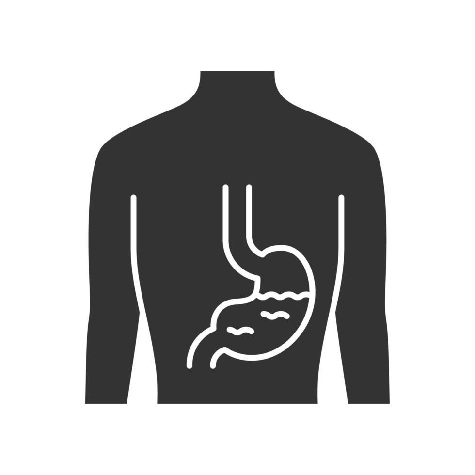 Glyphen-Symbol für gesunden Magen. menschliches organ bei guter gesundheit. Menschen Wellness. funktionierendes Verdauungssystem. gesunden Magen-Darm-Trakt. Silhouettensymbol. negativer Raum. vektor isolierte illustration