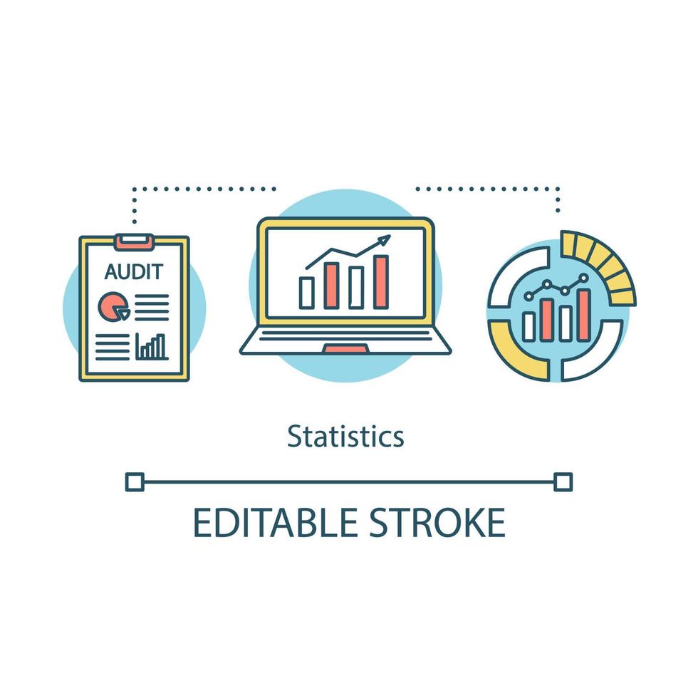 Symbol für das Konzept der Statistikstudien. Datenvisualisierung, Infografiken. Metriken, Analysen. informationen, steigende grafiken idee dünne linienillustration. Vektor isoliert Umrisszeichnung. editierbarer Strich