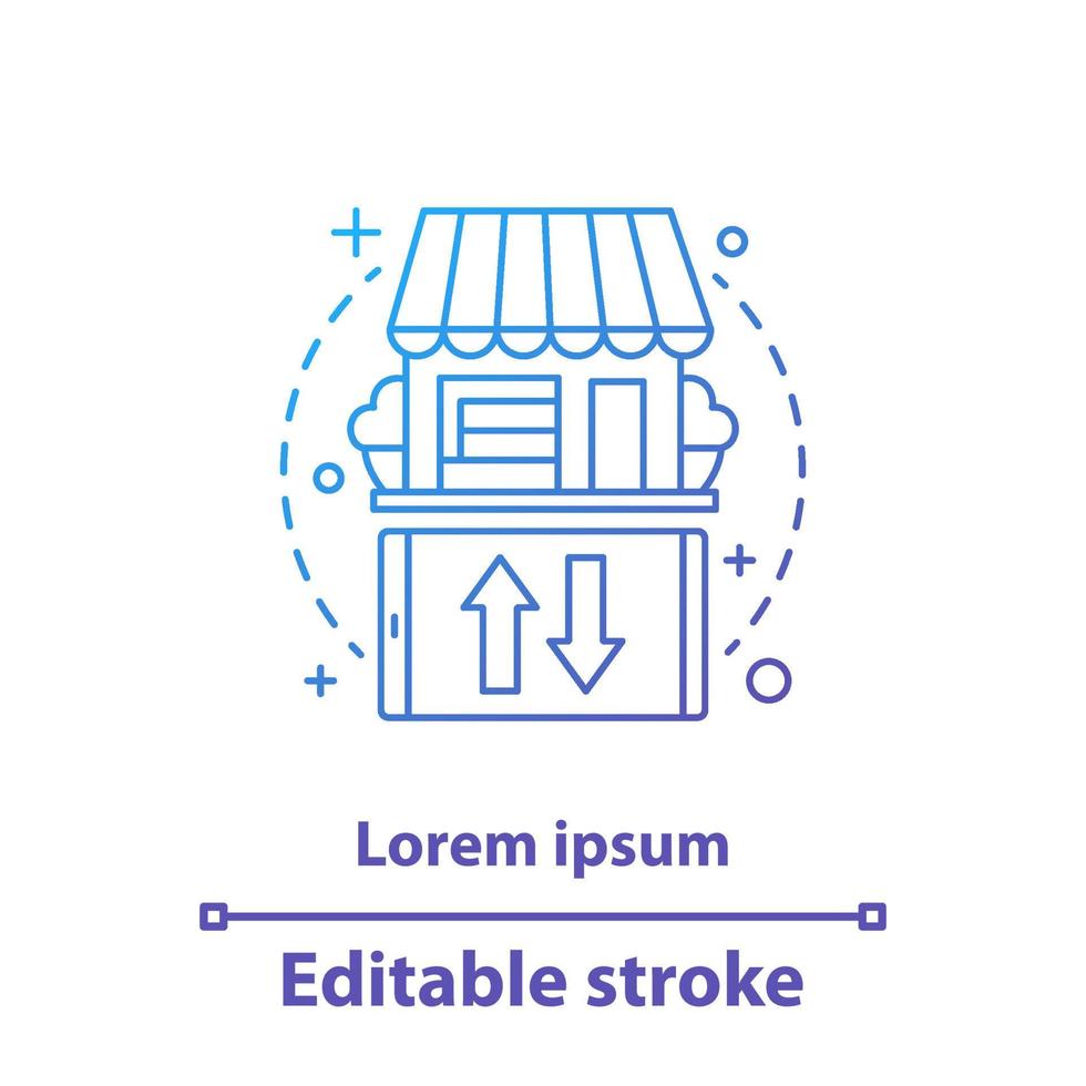 Symbol für das Bewertungskonzept speichern. Online Einkaufen. einzelhandel, warenidee dünne linienillustration. Laden wählen. Vektor isoliert Umrisszeichnung. editierbarer Strich