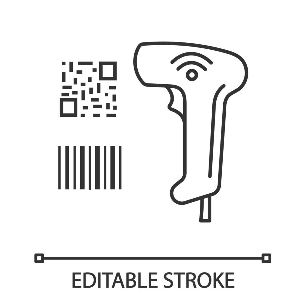 streckkod och qr-kodskanner linjär ikon. wifi linjär och matris streckkoder handhållen läsare. tunn linje illustration. qr-koder streckkoder läsenhet. vektor isolerade konturritning. redigerbar linje