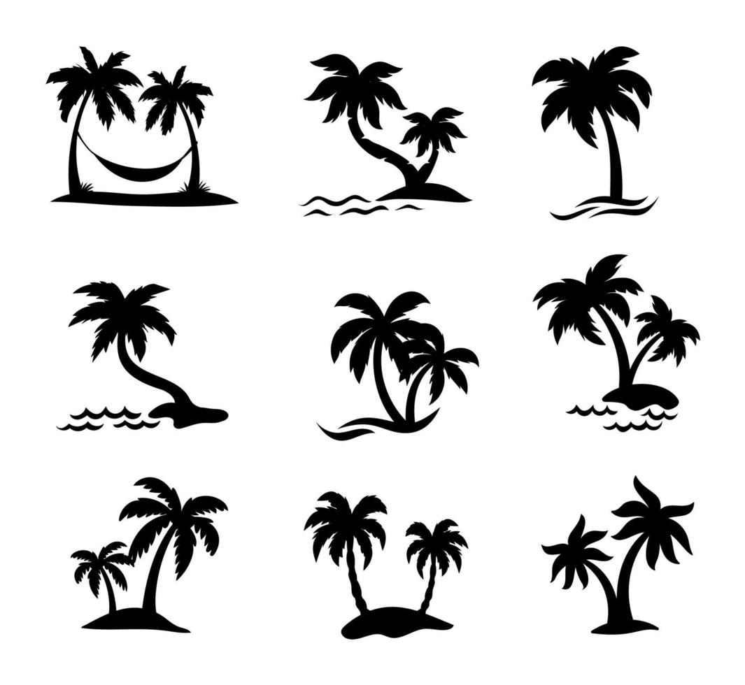 kokospalmer siluett på stranden vid havet för sommarsemester vektor