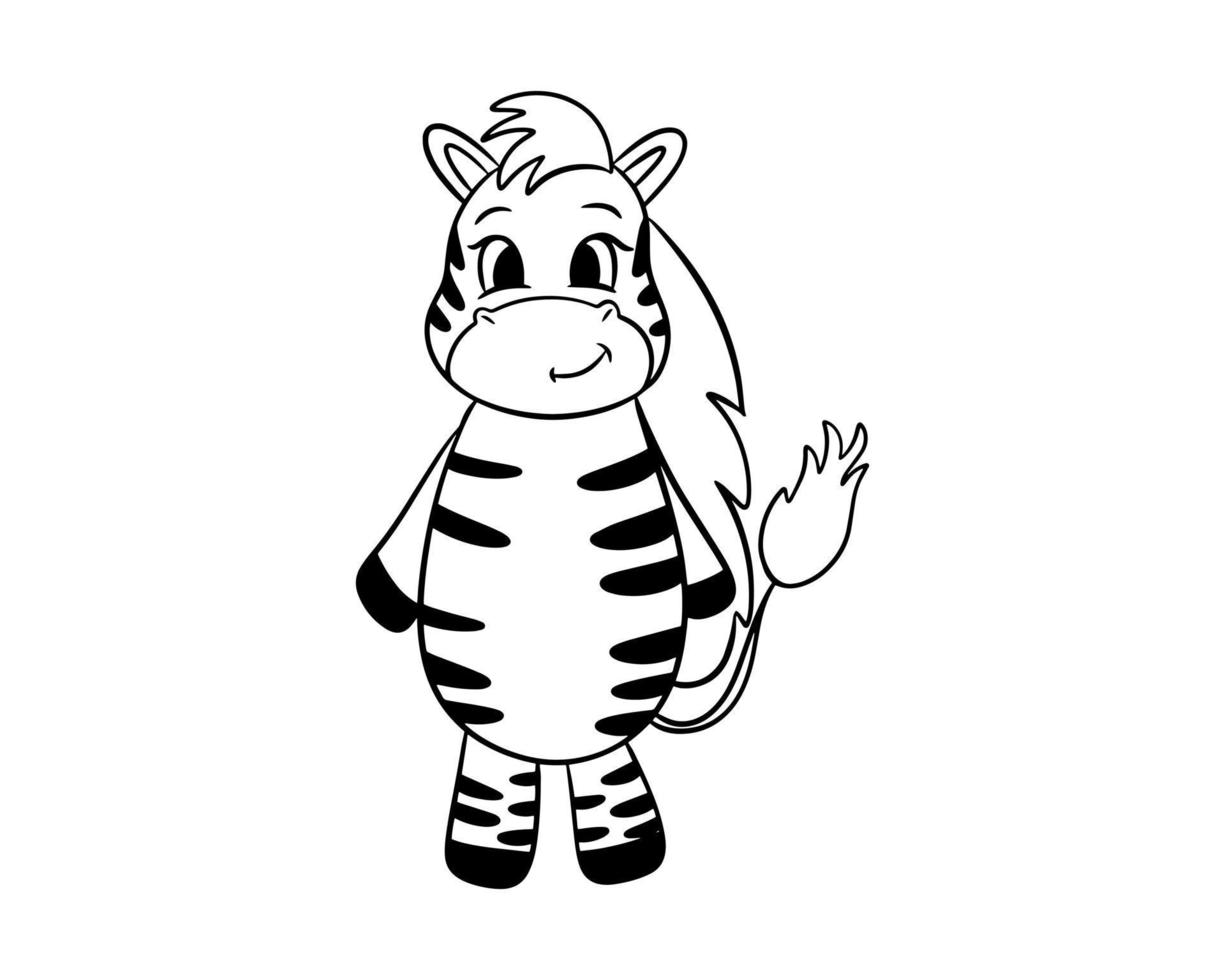 söt zebra ritad med en svart kontur vektor