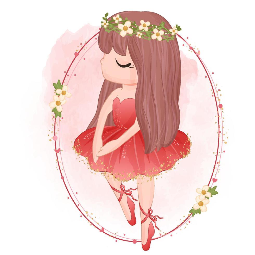 süße kleine ballerina im roten kleid vektor