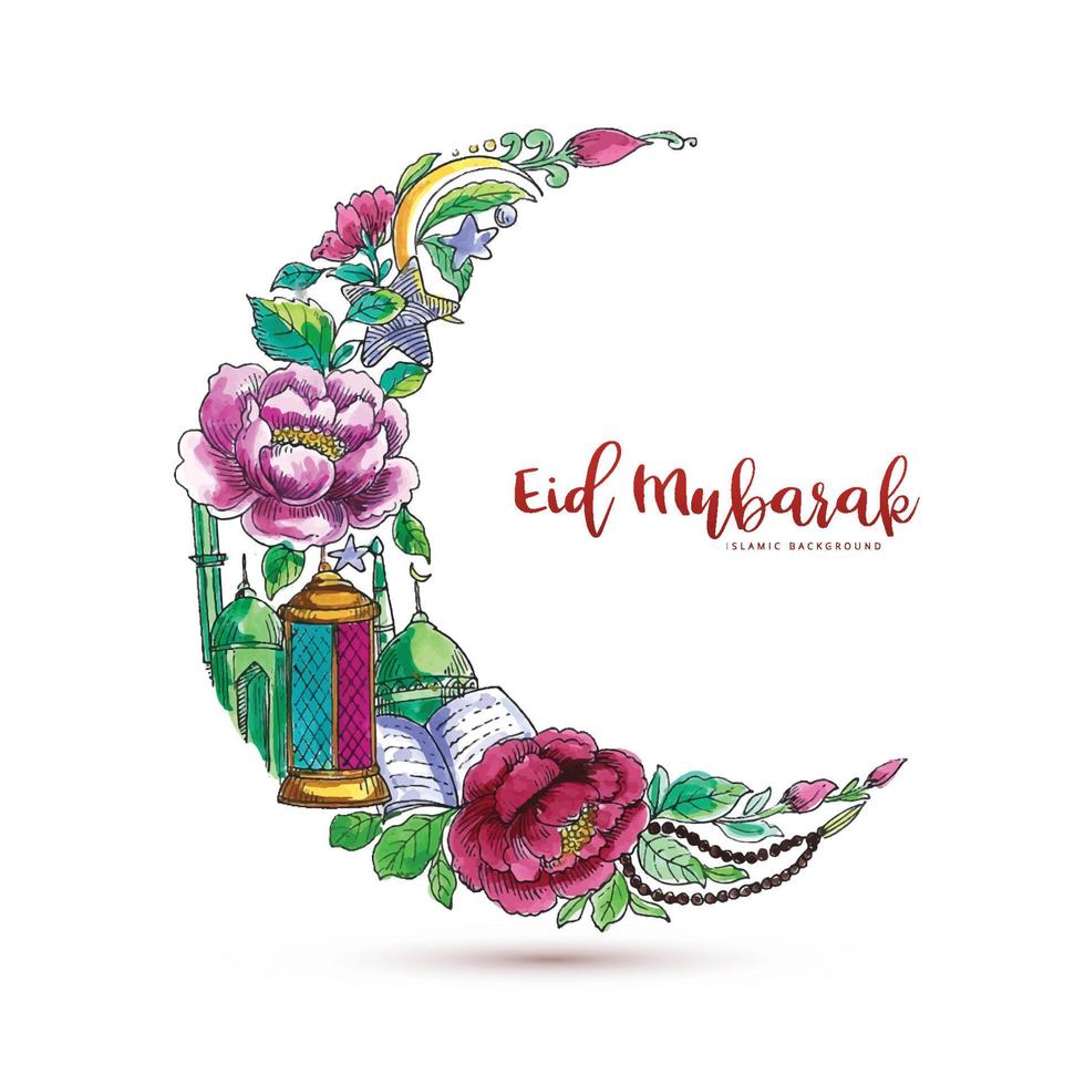 eid mubarak med dekorativ måne islamisk kort bakgrund vektor