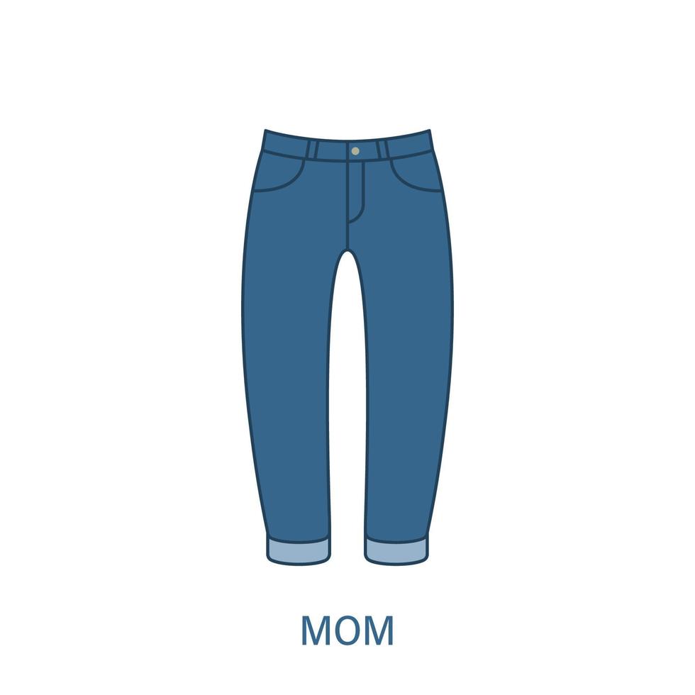 kvinna mamma passar typ jeans byxor siluett ikon. moderna kvinnor denim klädstil. blåa modekläder. vacker typ av kvinnliga byxor. mamma fit byxa. isolerade vektor illustration.