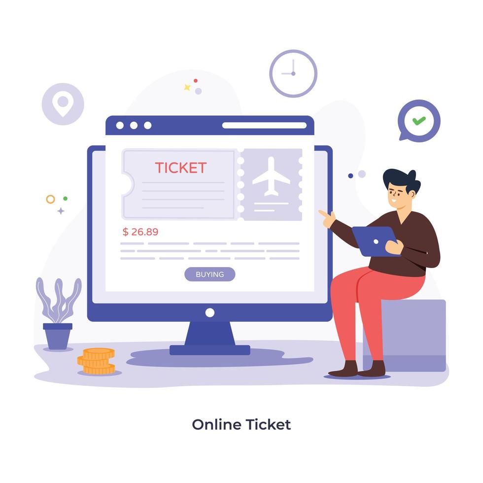 person, die online-ticket bucht, flache illustration vektor