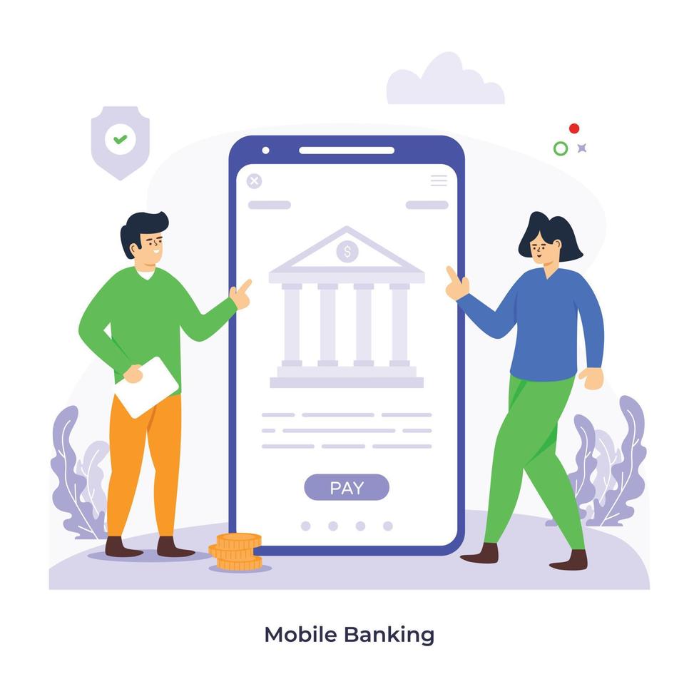 Die flache Darstellung von Mobile Banking ist jetzt für den Premium-Einsatz verfügbar vektor