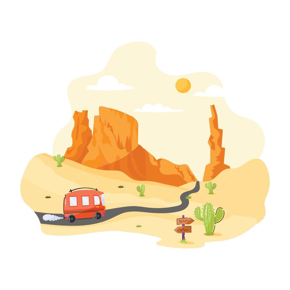 eine optisch ansprechende flache Illustration eines Roadtrips vektor