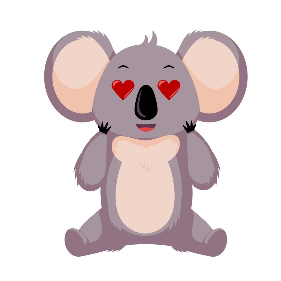 Verlieben Sie sich in Koala isoliert auf weißem Hintergrund. zeichentrickfigur mit herzen in den augen. vektor