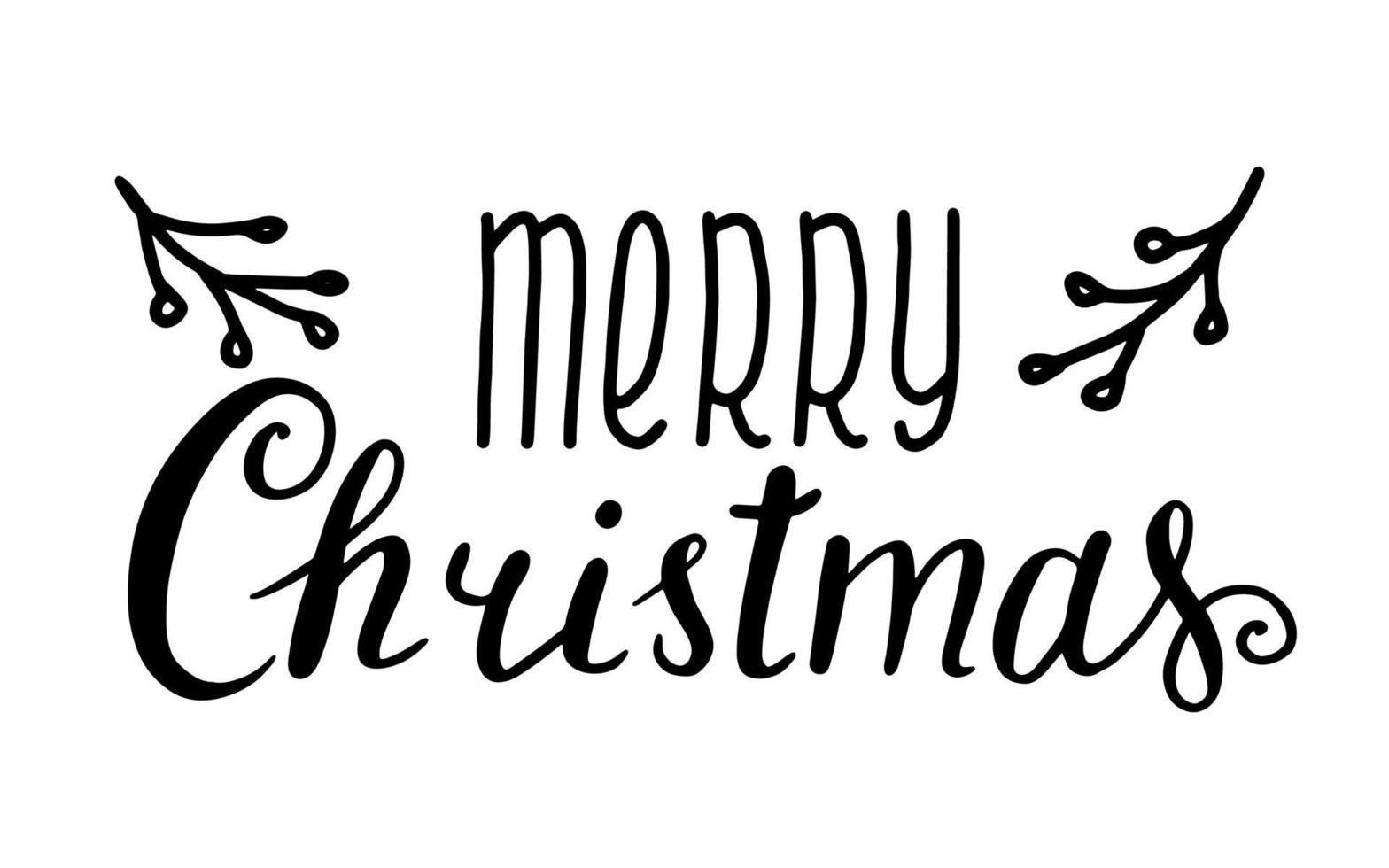 vektor god jul borste kalligrafi, hälsningstext med gren bär isolerad på vit bakgrund. god jul handskriven vinter typografitryck, kan användas för flygblad affisch kort banner