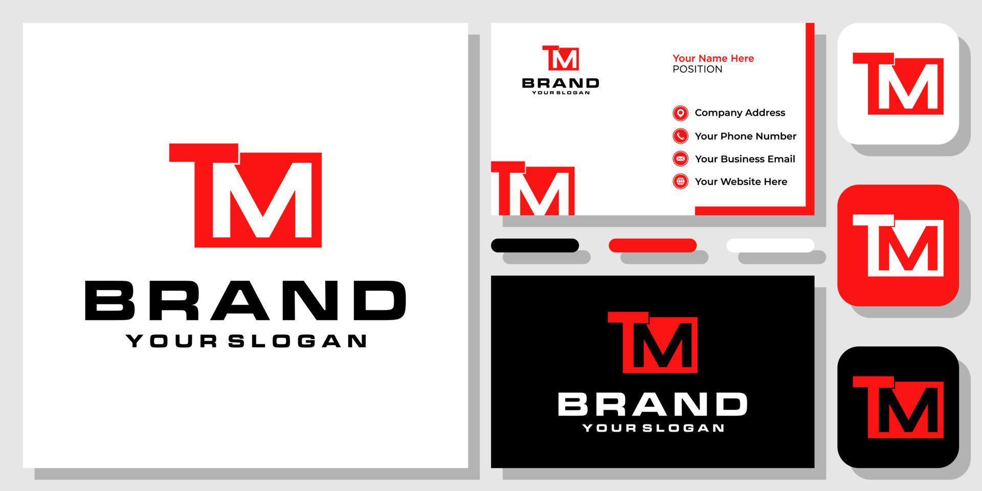 initialer bokstäver tm röd stark modern abstrakt monogram logotypdesign med visitkortsmall vektor