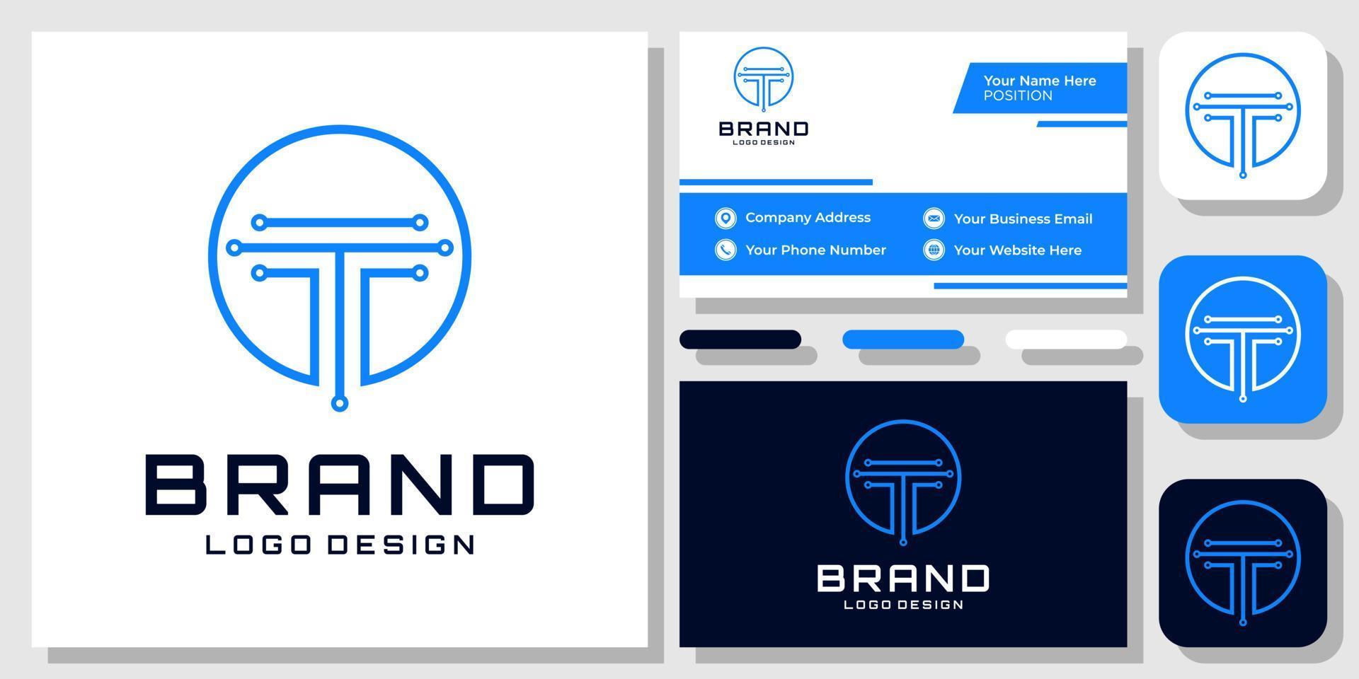 initial bokstav t teknologi digital data cirkel board modern logotyp design med visitkortsmall vektor