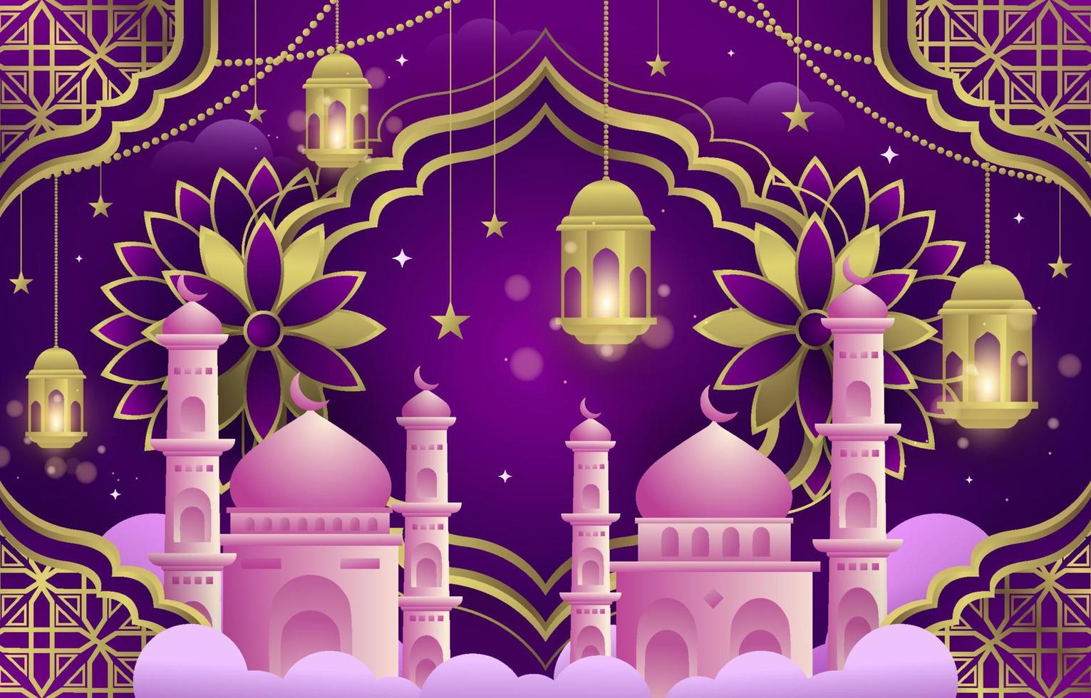 bakgrund av eid mubarak arabesque med moské vektor