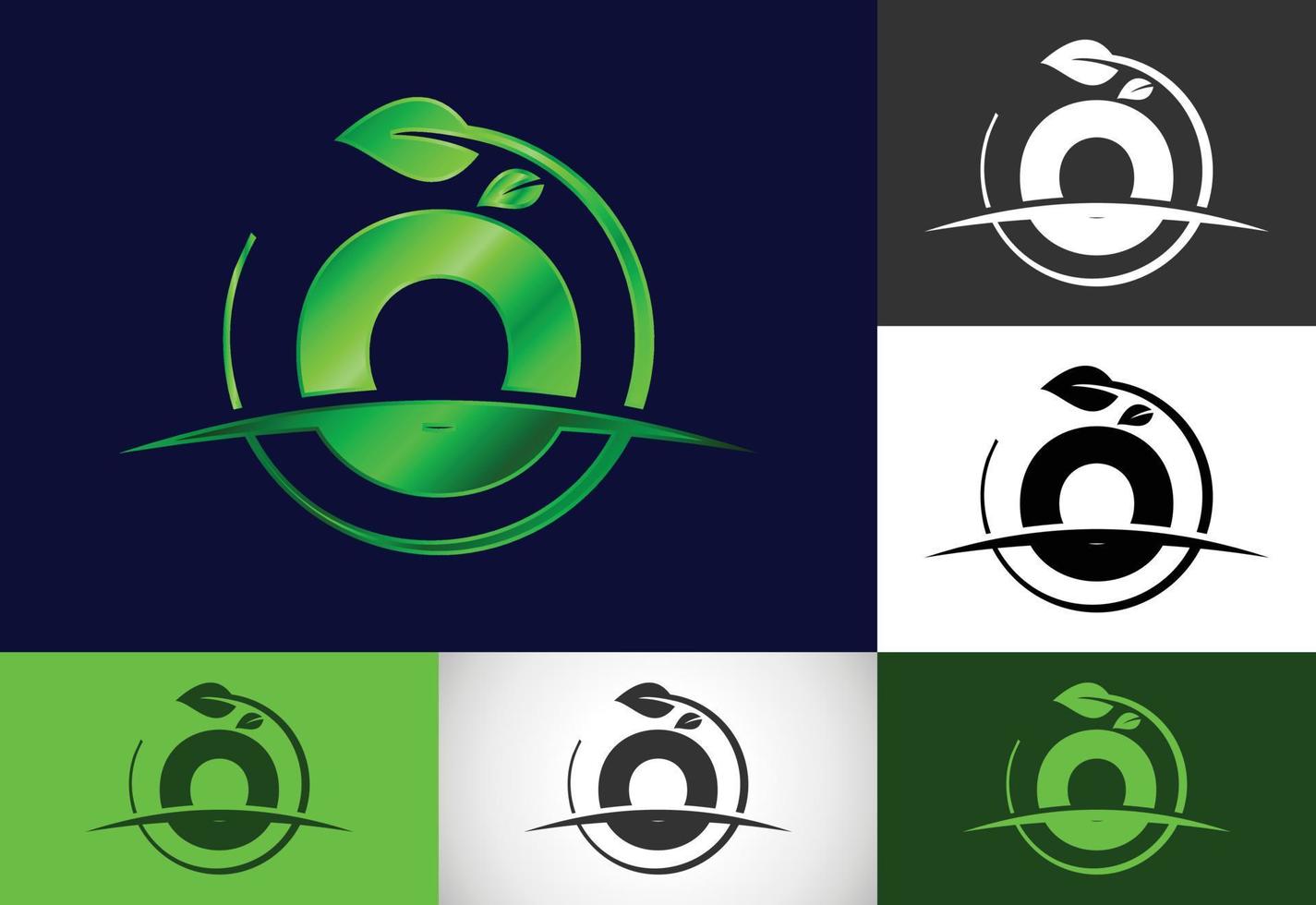 initial o monogram alfabet med cirkel blad och swoosh. miljövänlig logotyp koncept. modern vektorlogotyp för ekologisk affärs- och företagsidentitet vektor