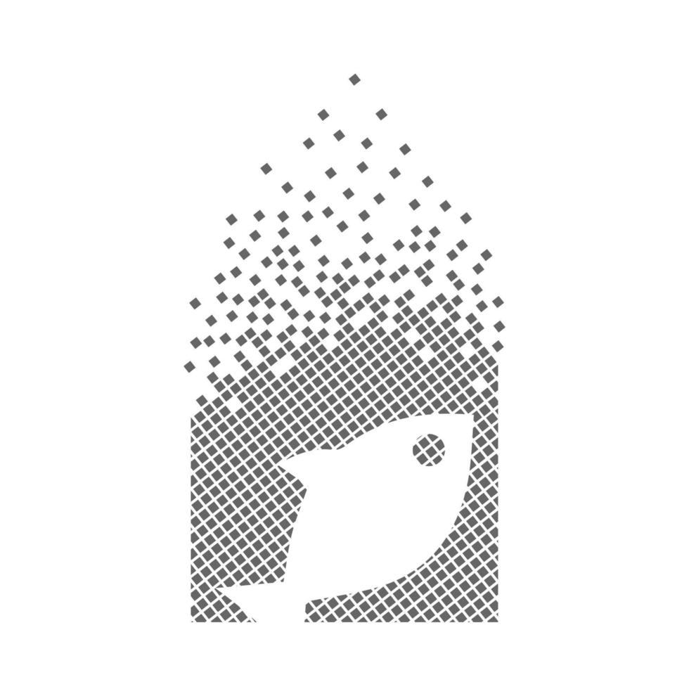 Fischzeichen schnelles Pixelpunktsymbol. das Umwelt-Biogefährdungs-Pixel ist flach-durchgehend. aufgelöste und dispergierte bewegte Punktkunst. integrative und integrative Pixelbewegung. Verbinden der modernen Punkte. vektor