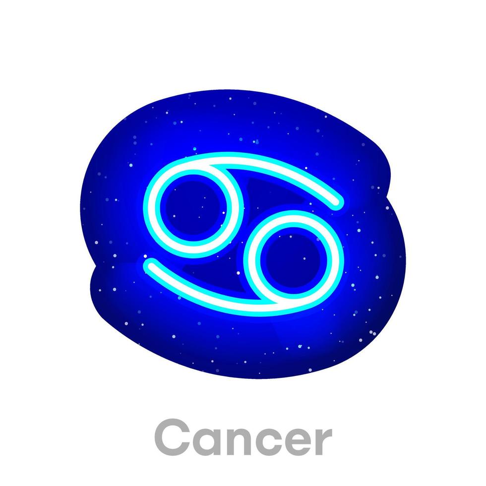 neonblaues krebstierkreissymbol im weltraum. realistisches Neon-Horoskop-Symbol. Symbol für die leuchtende Neon-Krebs-Sternzeichenlinie. Es hat einen Maskenbereich auf weißem Hintergrund. vektor