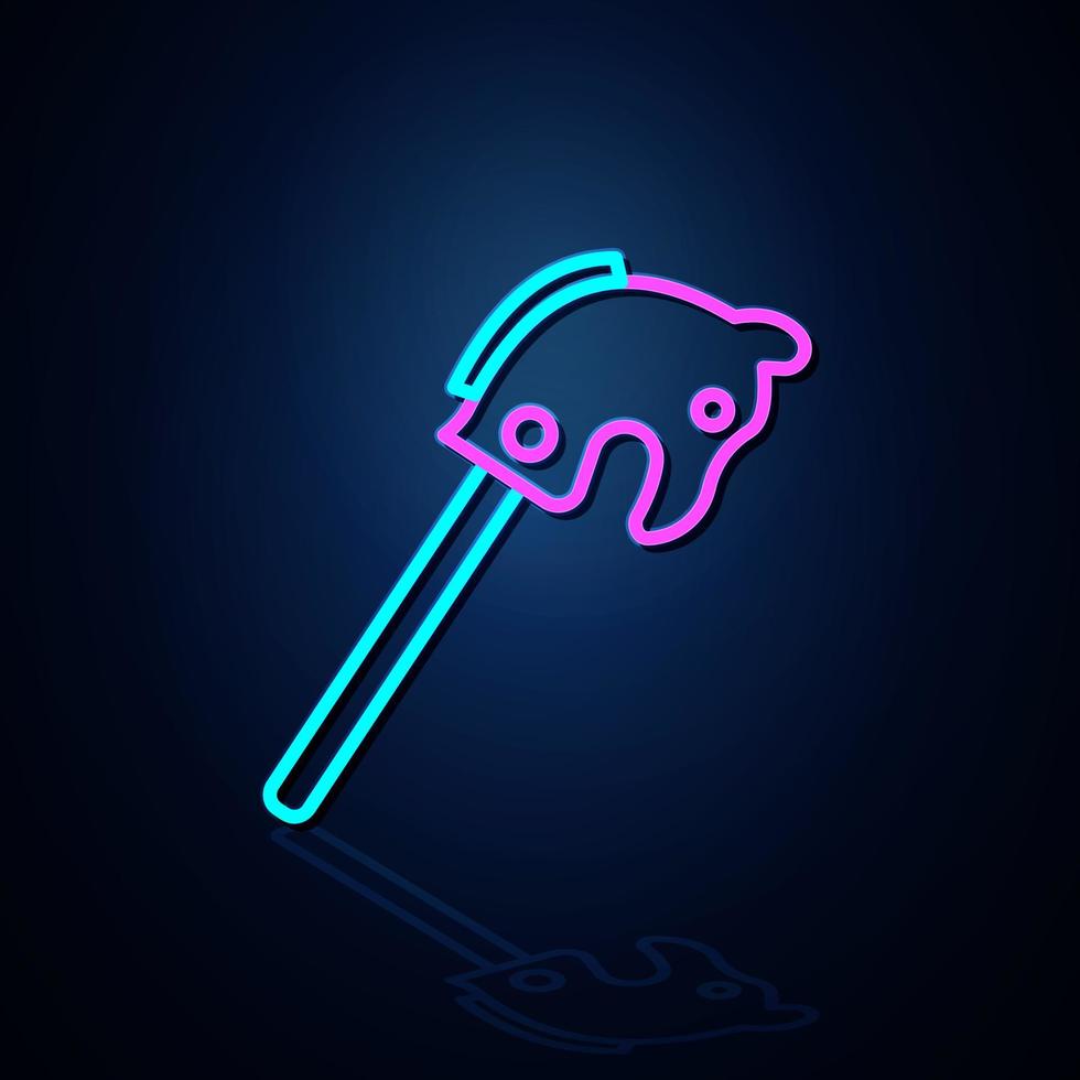 Das helle Neon-Stick-Pferd-Spielzeug-Symbol sieht klar aus. Symbol für die Neon-Stick-Pferd-Linie. Lichtsymbol für Spaß und Spiel. Kinderspielzeug. Symbol. Neonlinie. vektor