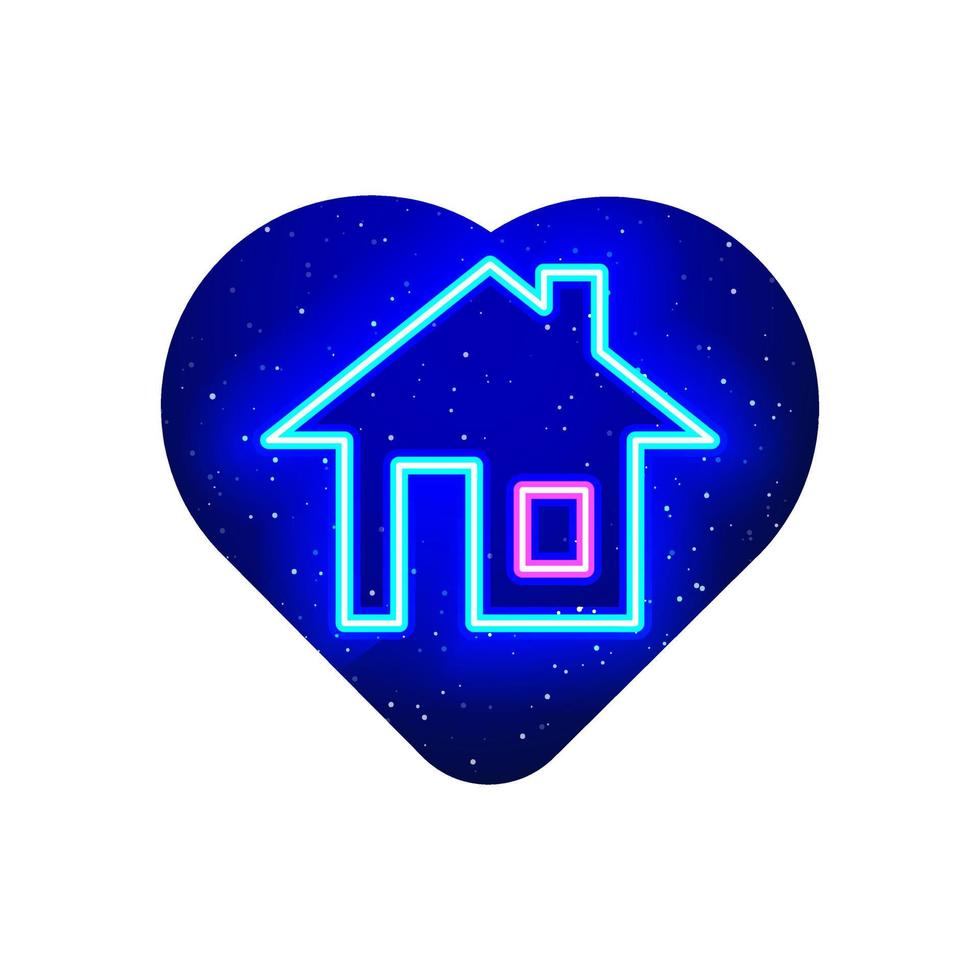 neonblaues Familienhaus-Symbol. realistische neonrosa hausikone mit fensterläden. nachtshow im neonherzen. isoliert auf weißem Hintergrund. vektor