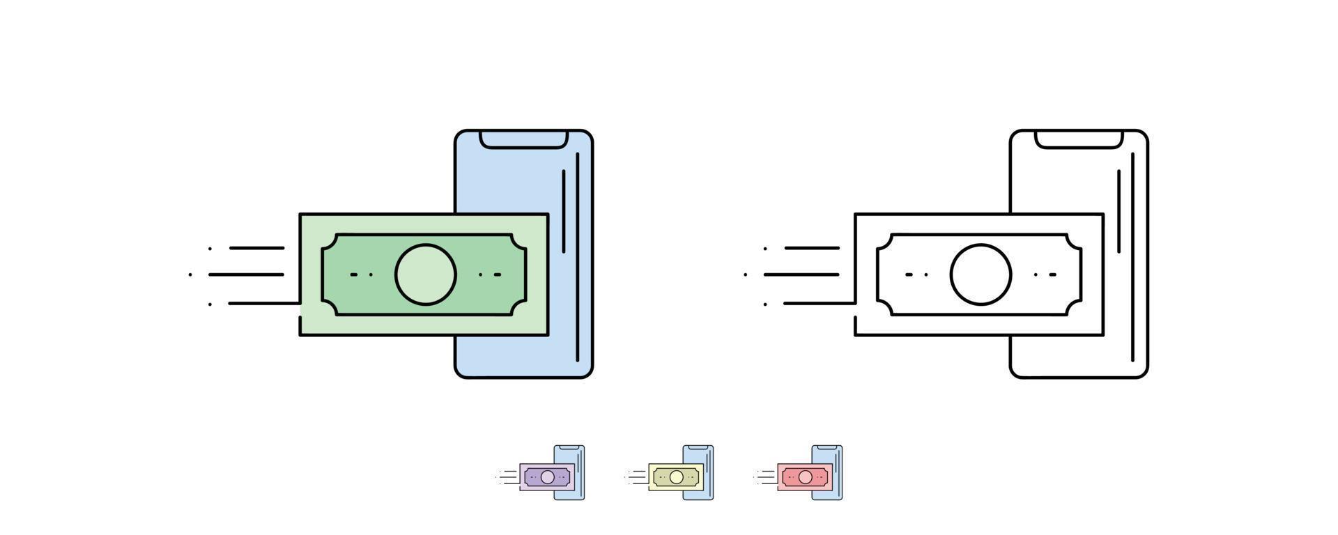 moderne Ikone der schnellen Geldüberweisung mit Telefonanwendung. vektor