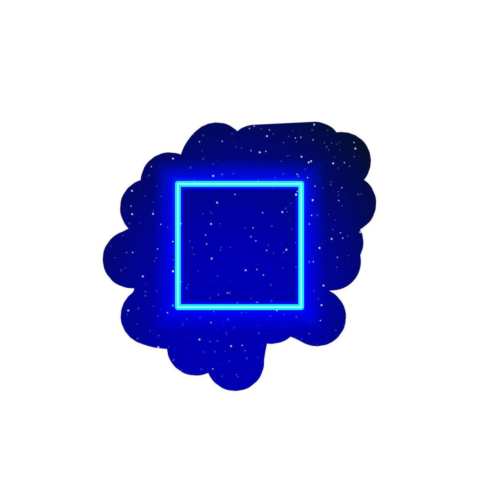 LED blau glühen Neon quadratische Form Symboltyp. realistische neonquadratform. geometrische Form unter Weltraumsternen. isoliert auf weißem Hintergrund. vektor