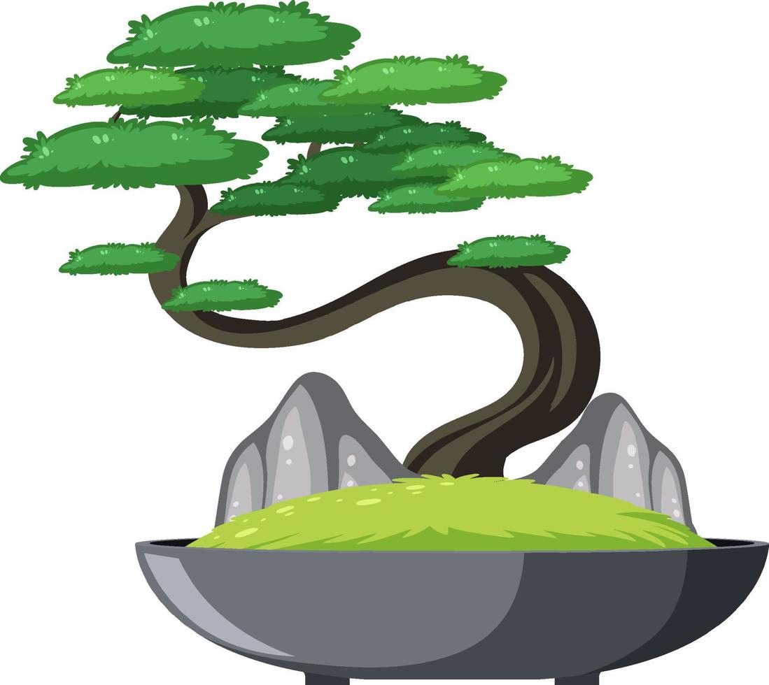 bonsai träd i kruka på vit bakgrund vektor