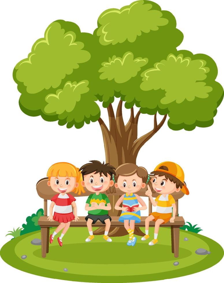 barn som sitter på en träbänk vektor