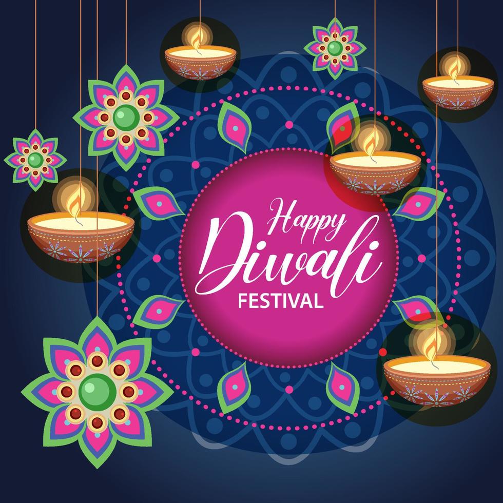 glad diwali indiska festival banner vektor