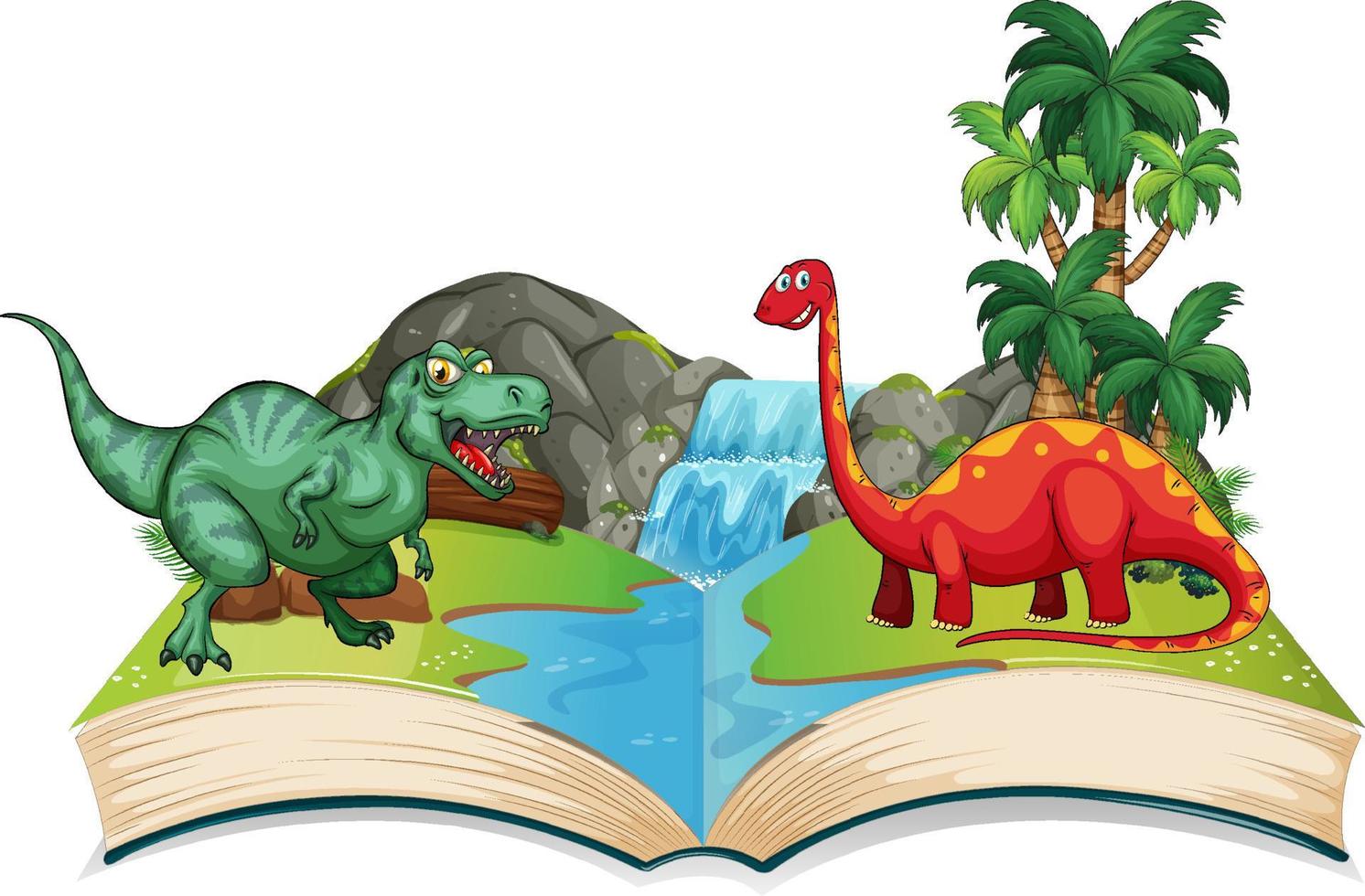 aufgeschlagenes buch mit verschiedenen dinosaurierkarikaturen vektor