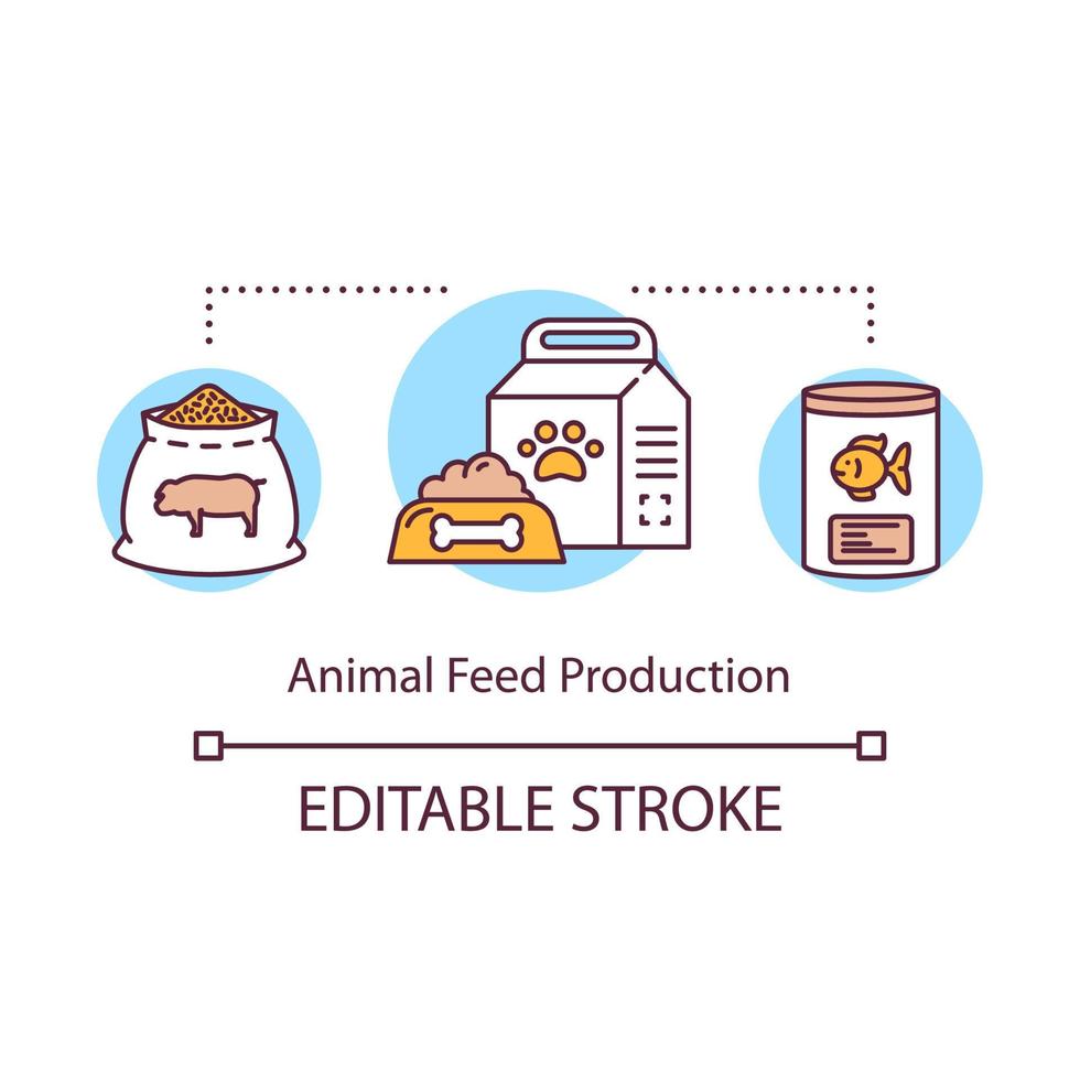 Symbol für das Konzept der Tierfutterproduktion. lokale produkte idee dünne linie illustration. Futter für Hunde, Katzen. kleines Geschäft schafft Nahrung. Vektor isoliert Umrisszeichnung. editierbarer Strich