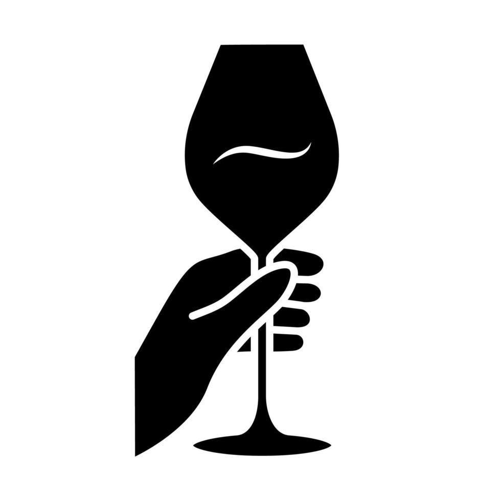 Barkeeper hält ein Glas Wein-Glyphen-Symbol. bar, restaurant weinglas, glaswaren. Party, Feiertagsfeier. Weingut, Sommelier. Silhouettensymbol. negativer Raum. vektor isolierte illustration