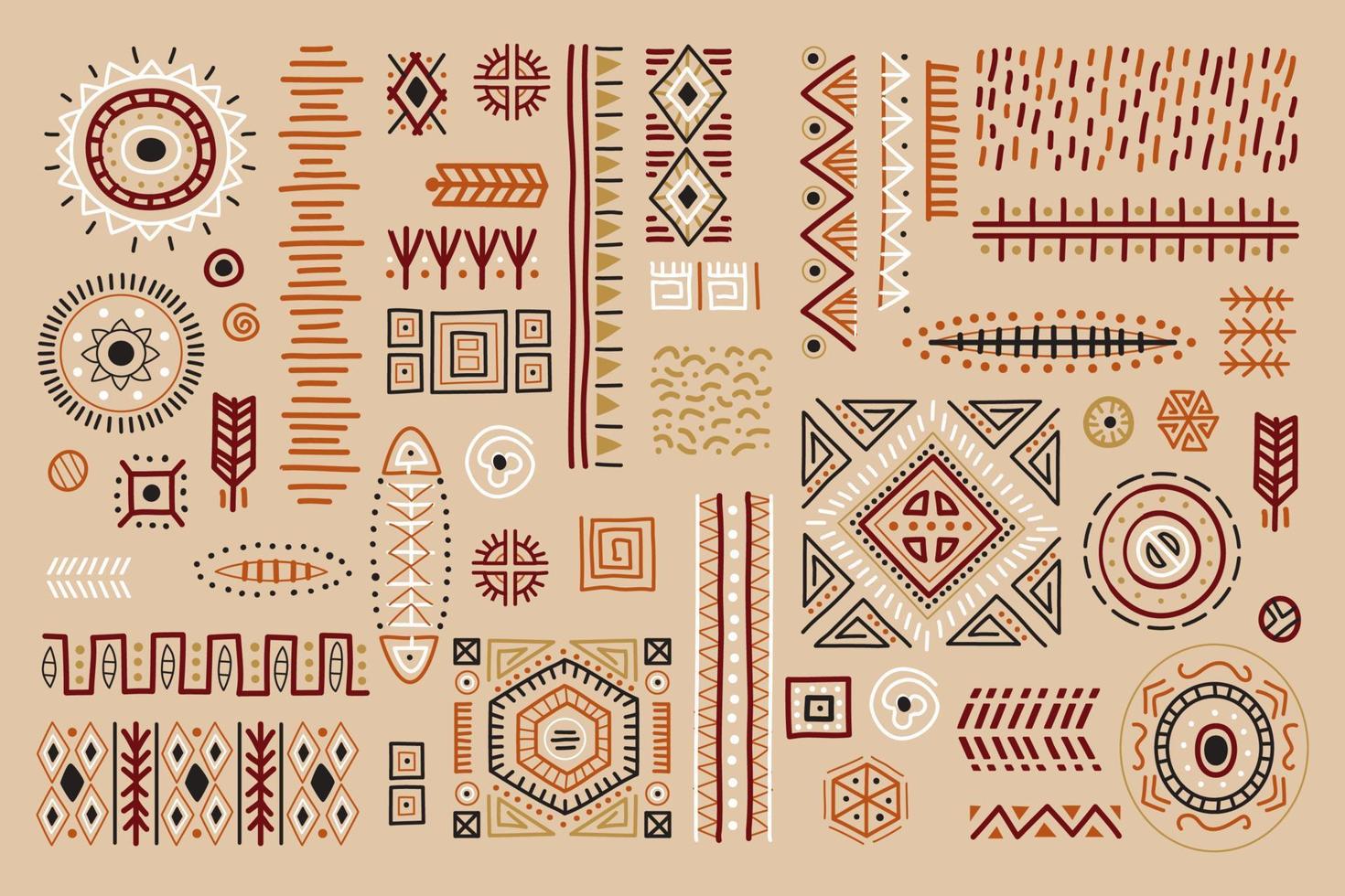 färgglada afrikansk konst dekoration tribal geometriska former set. vektor