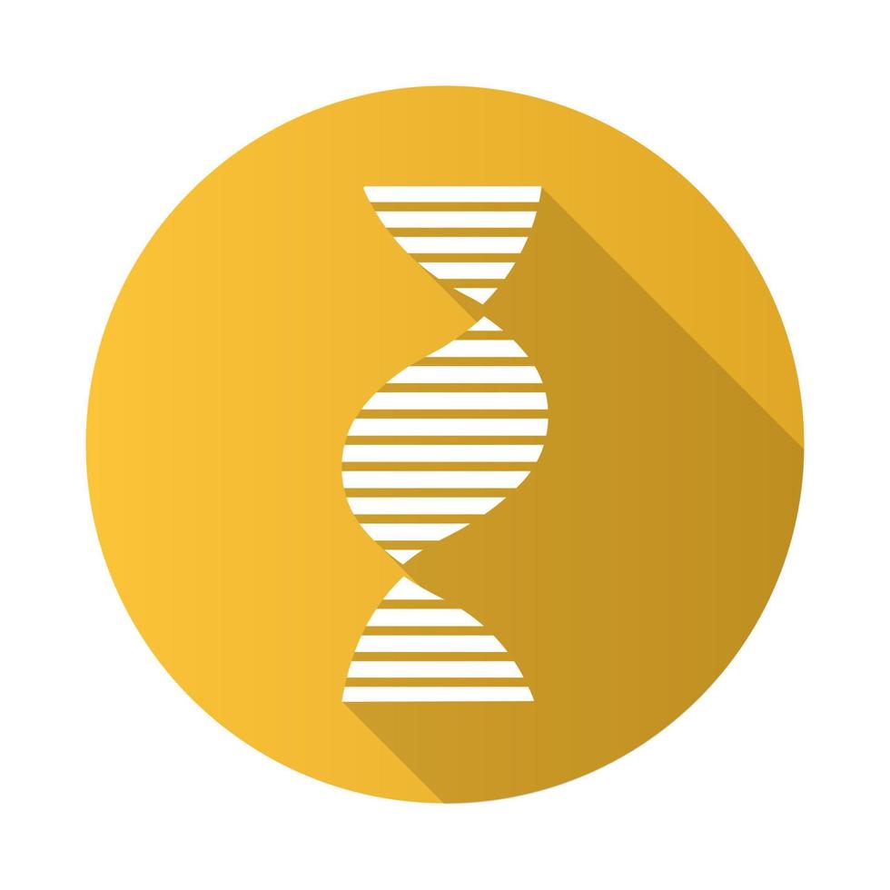 högerhänt dna helix gul platt design lång skugga glyfikon. b-dna. deoxiribonuklein, nukleinsyra. kromosom. molekylärbiologi. genetisk kod. genom. genetik. vektor siluett illustration