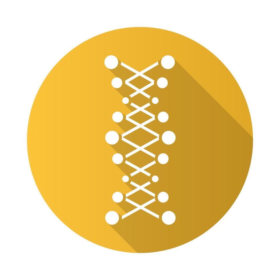 DNA-Doppelhelix gelbes flaches Design lange Schatten-Glyphe-Symbol. verbundene Punkte, Linien. Desoxyribonukleinsäure, Nukleinsäure. Chromosom. Molekularbiologie. genetischer Code. Genetik. Vektor-Silhouette-Illustration vektor