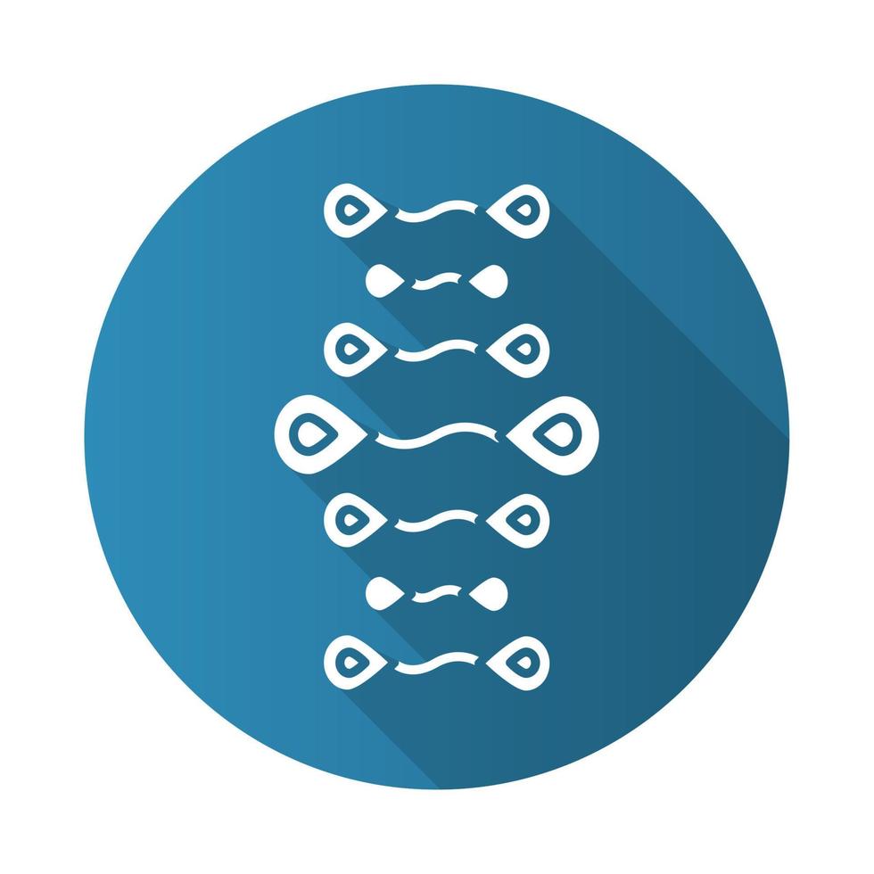 DNA-Stränge blau flaches Design lange Schatten-Glyphe-Symbol. Desoxyribonukleinsäure, Nukleinsäurehelix. Chromosom. Molekularbiologie. genetischer Code. Genom. Genetik. Medizin. Vektor-Silhouette-Illustration vektor