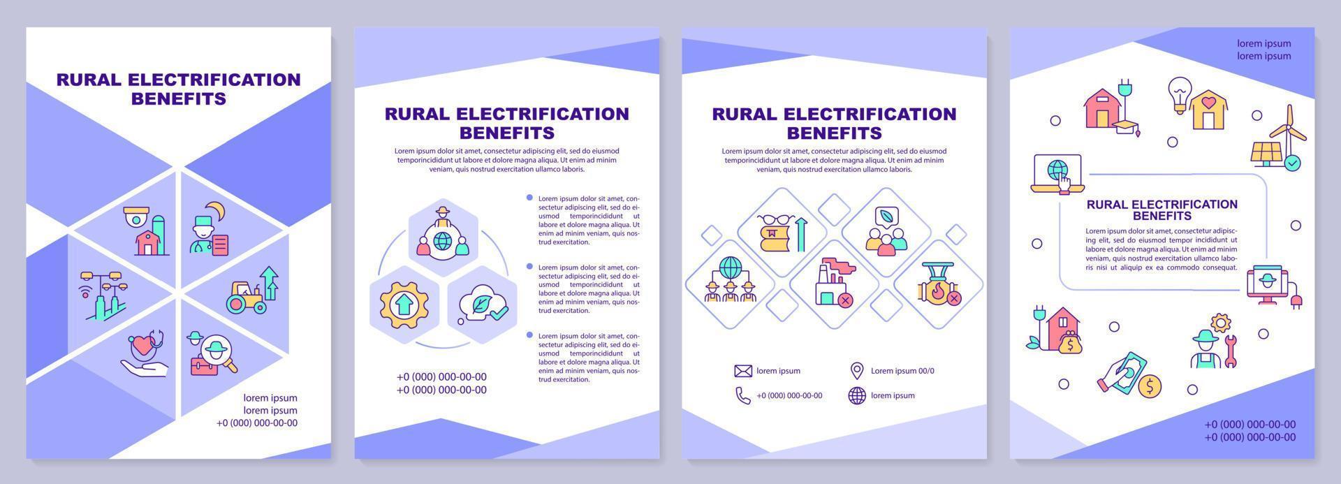 Vorlage für Broschüren zu den Vorteilen der ländlichen Elektrifizierung. Broschürendruckdesign mit linearen Symbolen. Vektorlayouts für Präsentationen, Jahresberichte, Anzeigen. arial-schwarz, unzählige Pro-Regular-Schriftarten verwendet vektor