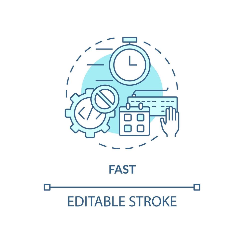 Symbol für schnelles türkisfarbenes Konzept. schnelle Arbeit, dringender Projektabschluss. web 3 0 abstrakte idee dünne linie illustration. isolierte Umrisszeichnung. editierbarer Strich. Arial, unzählige pro-fette Schriftarten verwendet vektor