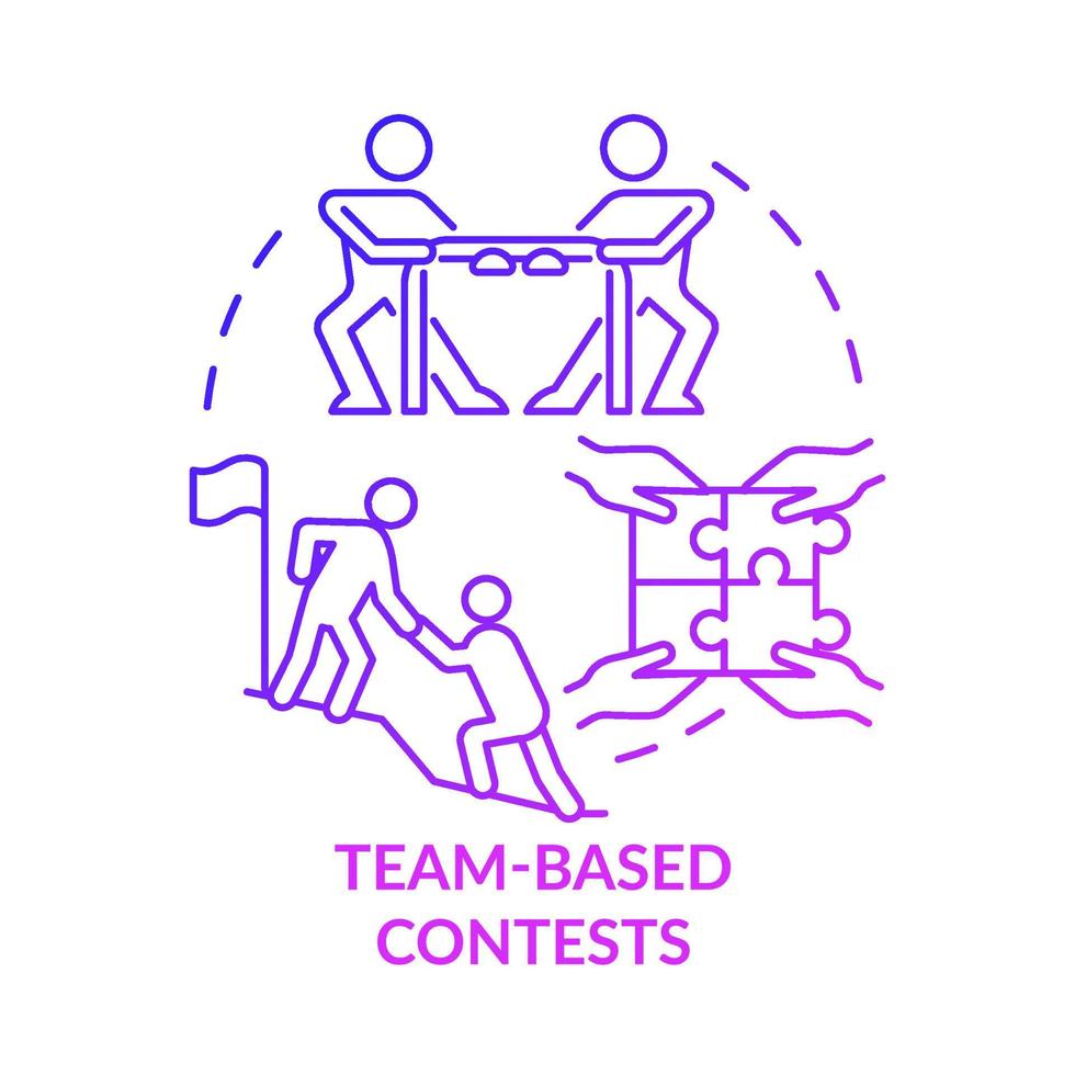 Symbol für das Konzept der teambasierten violetten Farbverlaufswettbewerbe. Boosten Sie Teamverbindungsübungen abstrakte Idee dünne Linie Illustration. isolierte Umrisszeichnung. Roboto-Medium, unzählige pro-fette Schriftarten verwendet vektor