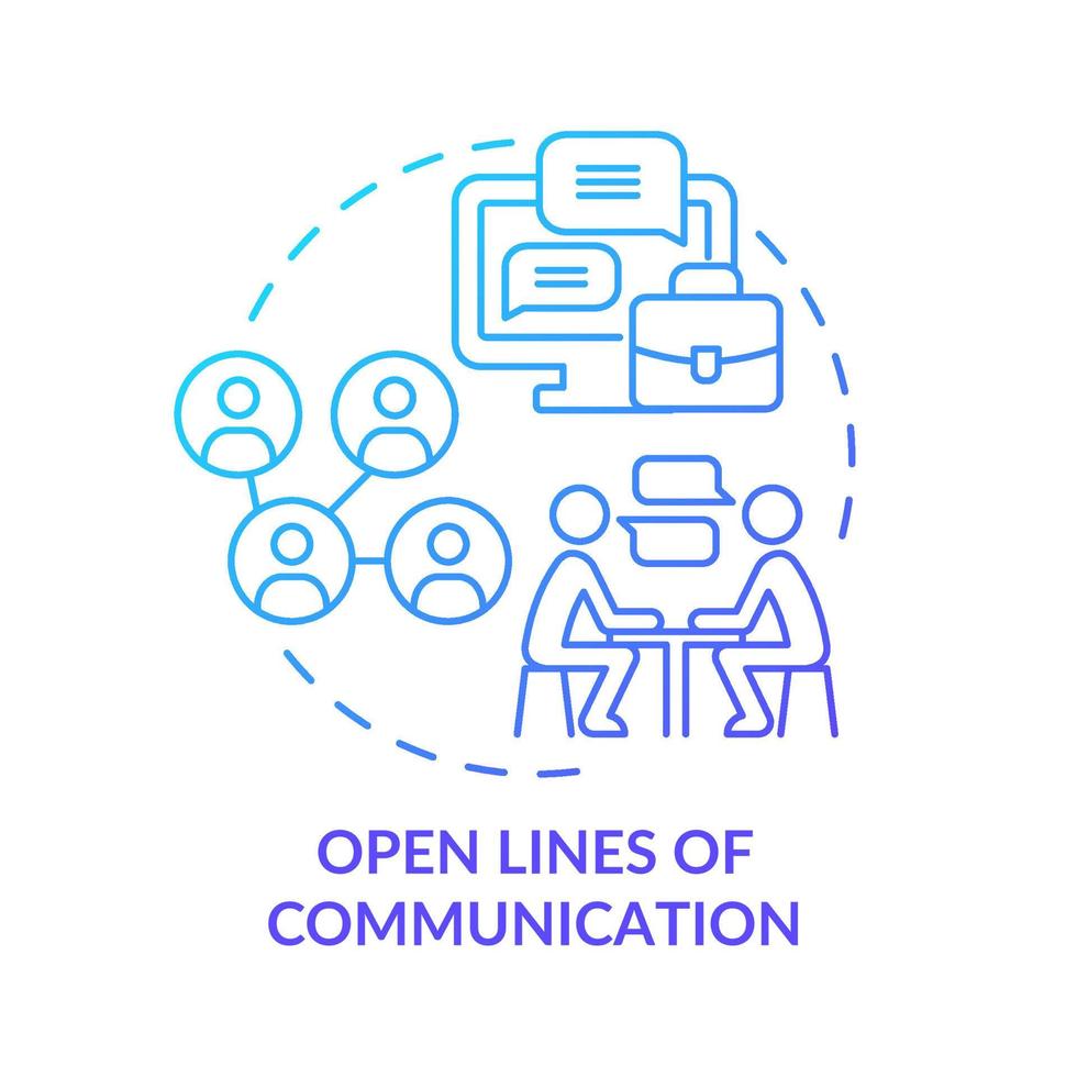 Symbol für offene Kommunikationslinien mit blauem Farbverlauf. team gibt lösung abstrakte idee dünne linie illustration. isolierte Umrisszeichnung. Roboto-Medium, unzählige pro-fette Schriftarten verwendet vektor