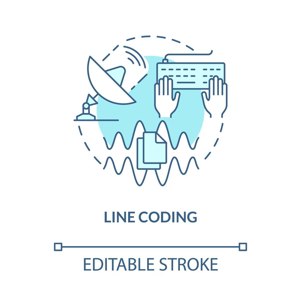 linje kodning turkos koncept ikon. telekommunikationssystem abstrakt idé tunn linje illustration. isolerade konturritning. redigerbar linje. roboto-medium, otaliga pro-bold typsnitt som används vektor