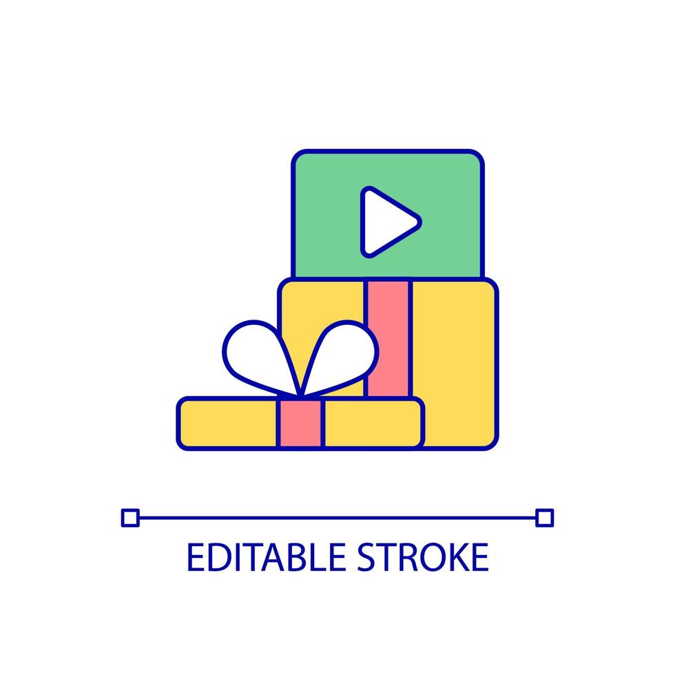 presentprenumeration rgb färgikon. nuvarande medlemskap och premiumåtkomst. underhållningswebbplats. isolerade vektor illustration. enkel fylld linjeteckning. redigerbar linje. arial teckensnitt som används