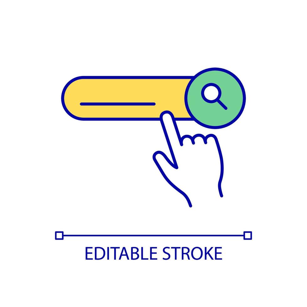 sökfältets rgb färgikon. söka information online. webbplatssökning. användargränssnitt. isolerade vektor illustration. enkel fylld linjeritning. redigerbar linje. arial teckensnitt som används
