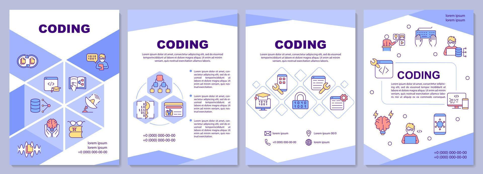 codierungsbroschürenvorlage. Karriere als Programmierer. Broschürendruckdesign mit linearen Symbolen. Vektorlayouts für Präsentationen, Jahresberichte, Anzeigen. arial-schwarz, unzählige Pro-Regular-Schriftarten verwendet vektor