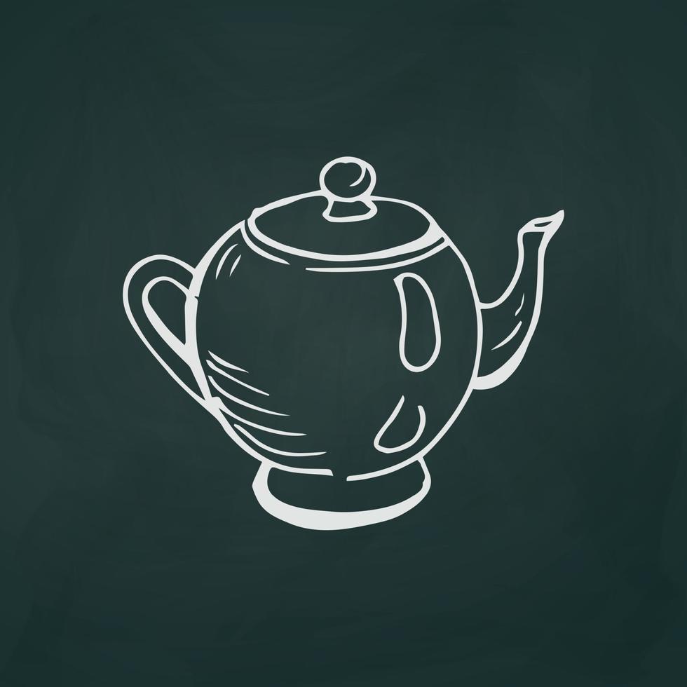 kleine Teekanne mit dünnen weißen Linien des Tees auf einem strukturellen dunklen Hintergrund - Vektor