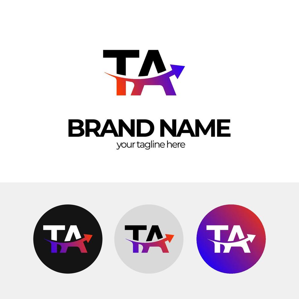 logo für unternehmen, buchstabe t und ein logo, ta-logo-design für unternehmen, pfeil, geschäftslogo-design, vergrößern, geschäft steigern vektor