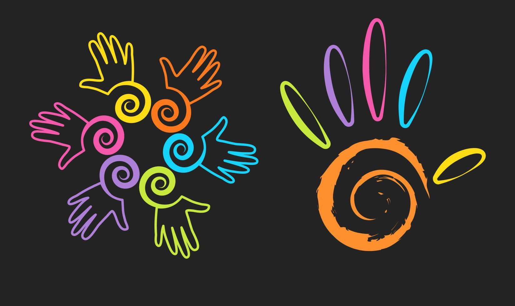 färgglada och regnbågspalmer. logotyp, begreppet jämlikhet, vänskap och samarbete. eps 10 vektor