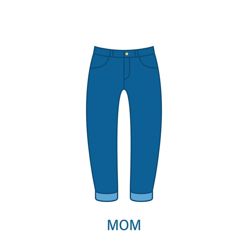 Frau Mutter passen Typ Jeans Hose Silhouette Symbol. moderner Damen-Denim-Kleidungsstil. blaue Mode Freizeitkleidung. schöne Art von weiblichen Hosen. Mom-Fit-Hose. isolierte Vektorillustration. vektor