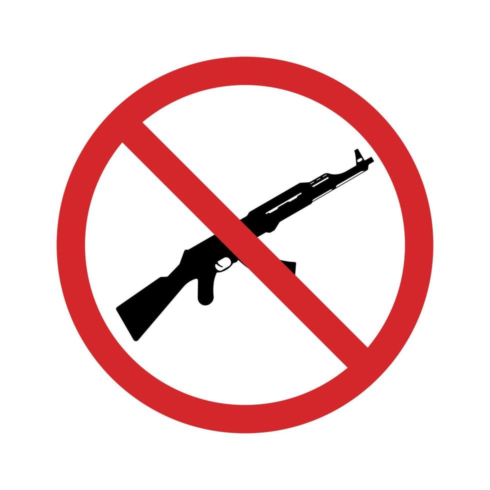 ak47 silhouette röd stoppsymbol. skylt för förbud mot kalashnikov gevär. ingen rysk maskingevärsikon. vapen varningssymbol. ak 47 förbudsskylt. isolerade vektor illustration.