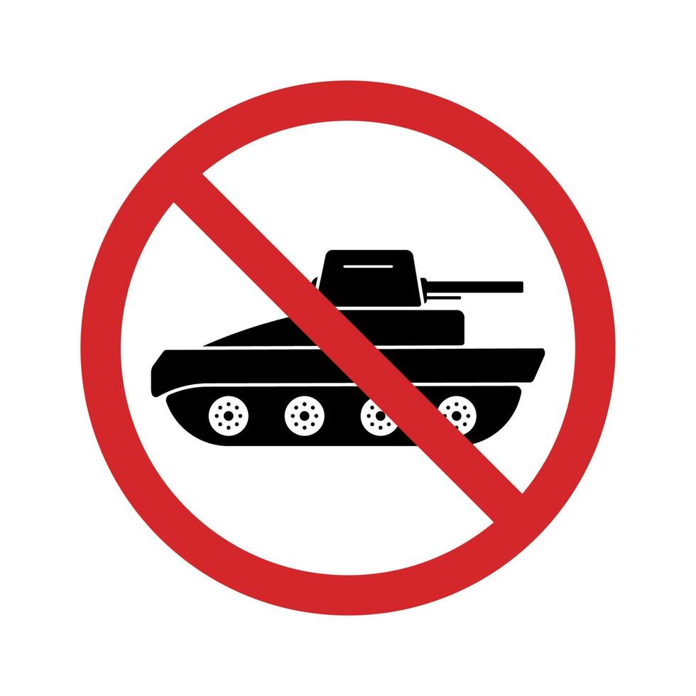 Panzerfahrzeug zwingen rotes Stoppschild. Verbotssymbol Militärpanzer-Silhouette-Symbol. Gefahrensymbol der Panzerarmee. Vorsicht Transportwaffensymbol. Verbotenes Armeezeichen. isolierte Vektorillustration. vektor