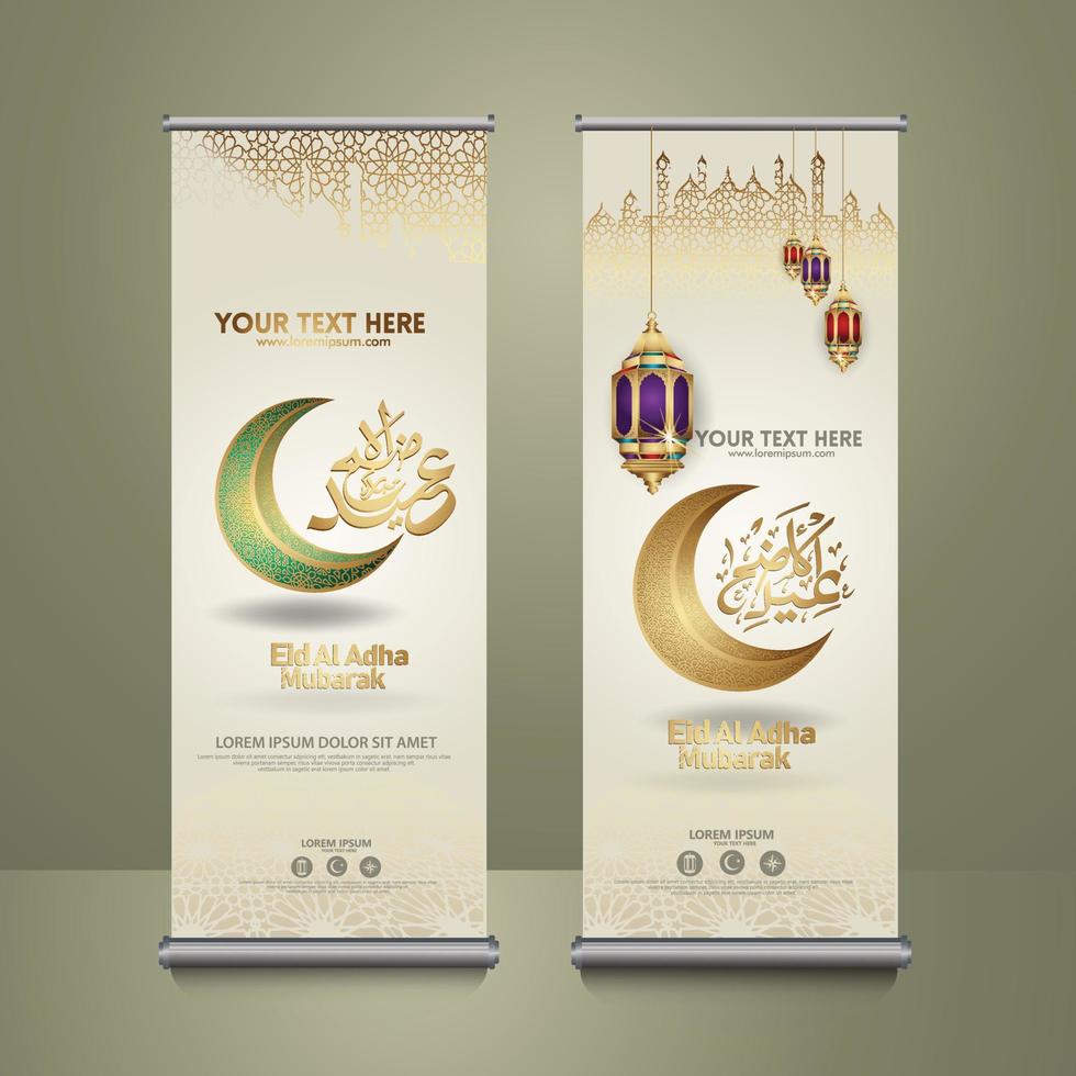 roll up banner för eid al adha mubarak evenemang. vektor illustration